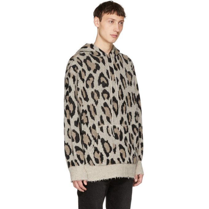 R13 Beige Leopard Cashmere Hoodie R13