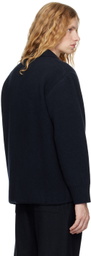 DOCUMENT Navy Heavy Weight Wool Double Pocket Cardigan