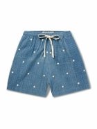 Kartik Research - Straight-Leg Embellished Kantha Cotton Drawstring Shorts - Blue