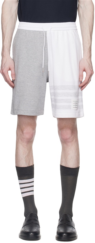 Photo: Thom Browne Gray & White 4-Bar Shorts