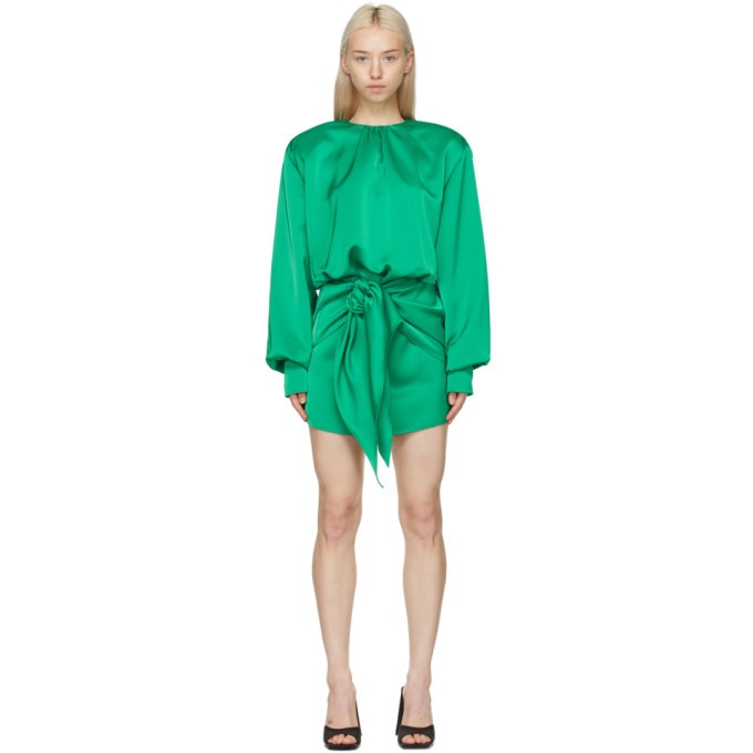 Photo: The Attico Green Satin Wrapped Skirt Dress