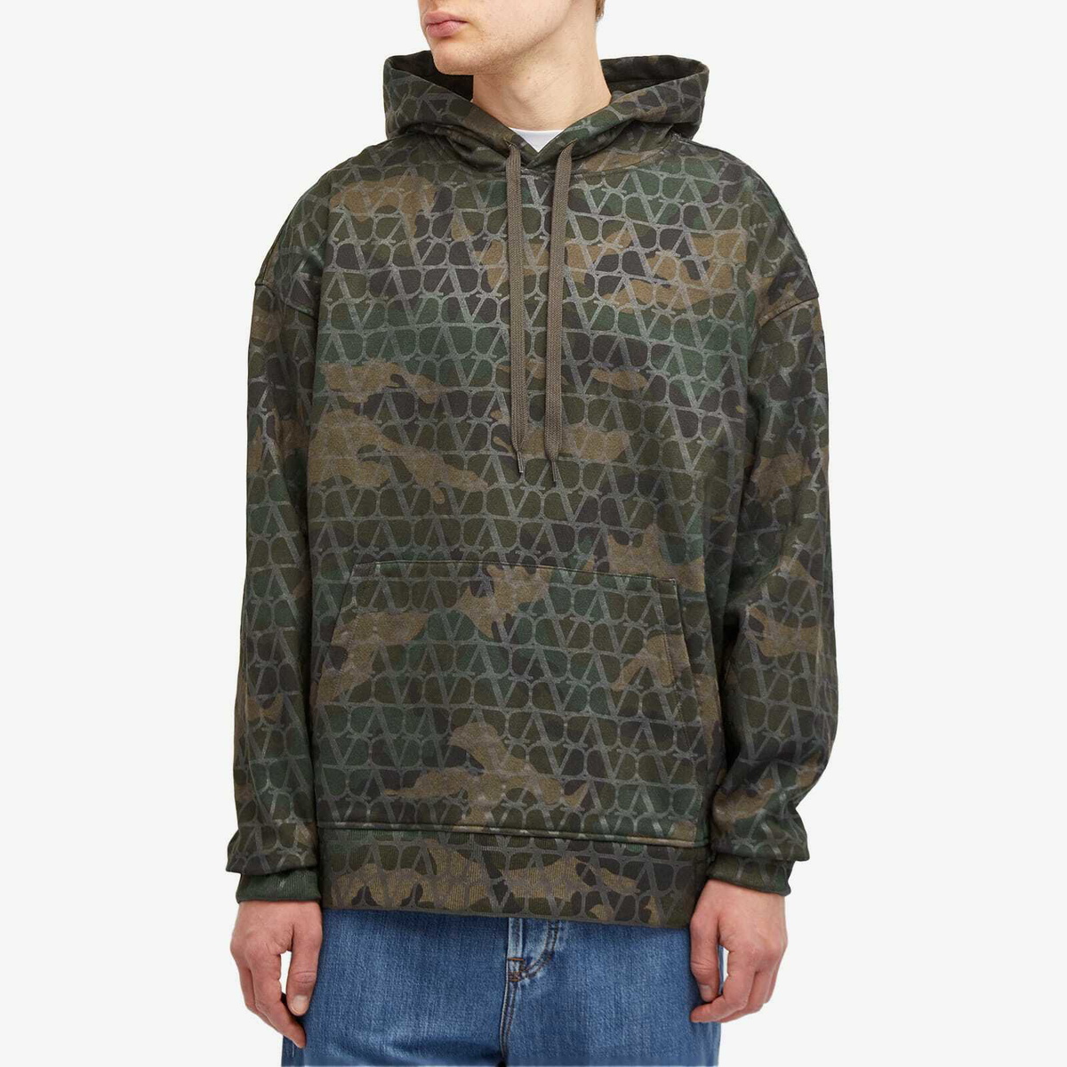Valentino Men's V Logo Camo Popover Hoody in Army