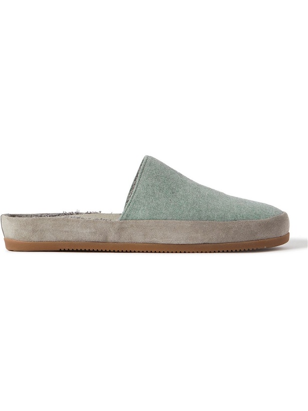 Photo: Mulo - Hamilton & Hare Suede-Trimmed Flannel Slippers - Green