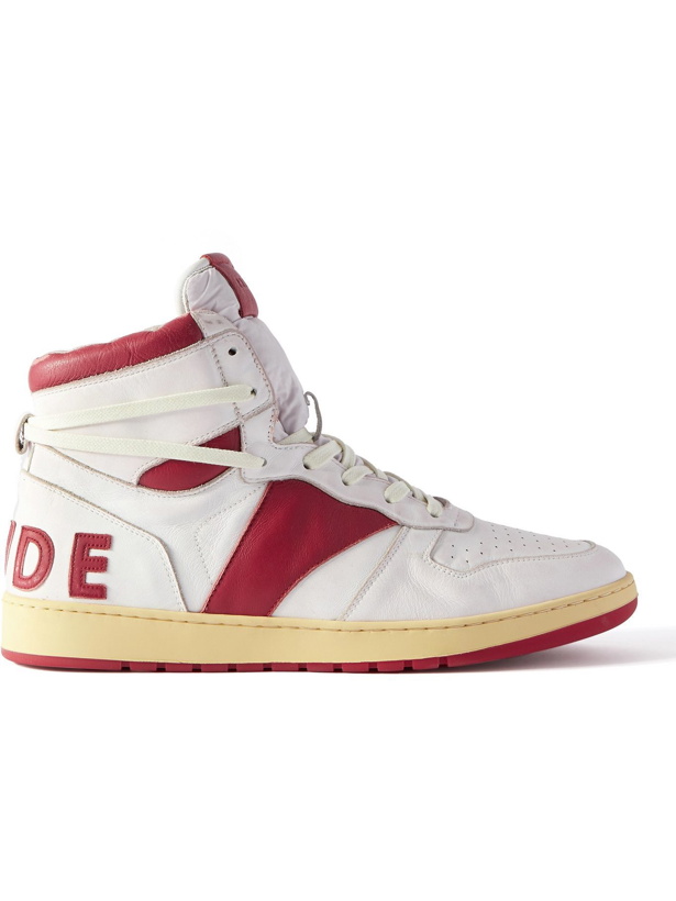 Photo: Rhude - Rhecess Distressed Leather High-Top Sneakers - White