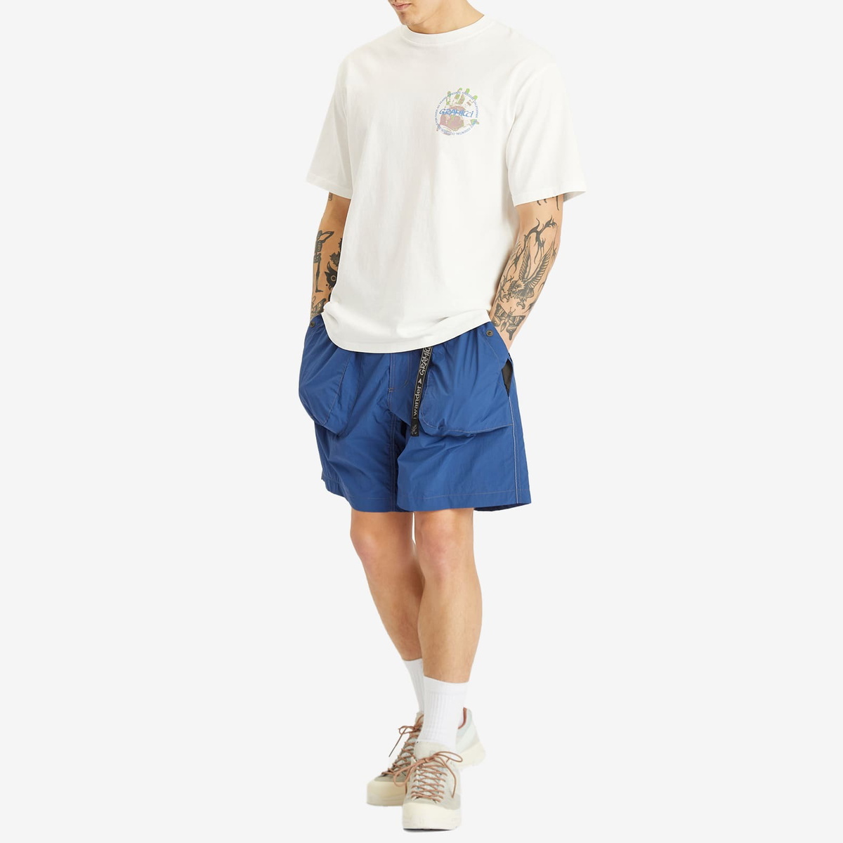 Gramicci Men's x and wander Brushed Nylon Short in Blue Gramicci