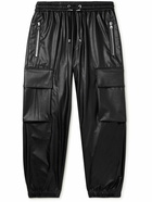 Balmain - Tapered Vegan Leather Drawstring Cargo Trousers - Black