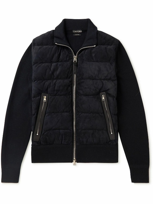 Photo: TOM FORD - Leather-Trimmed Merino Wool and Quilted Suede Down Jacket - Blue