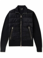 TOM FORD - Leather-Trimmed Merino Wool and Quilted Suede Down Jacket - Blue