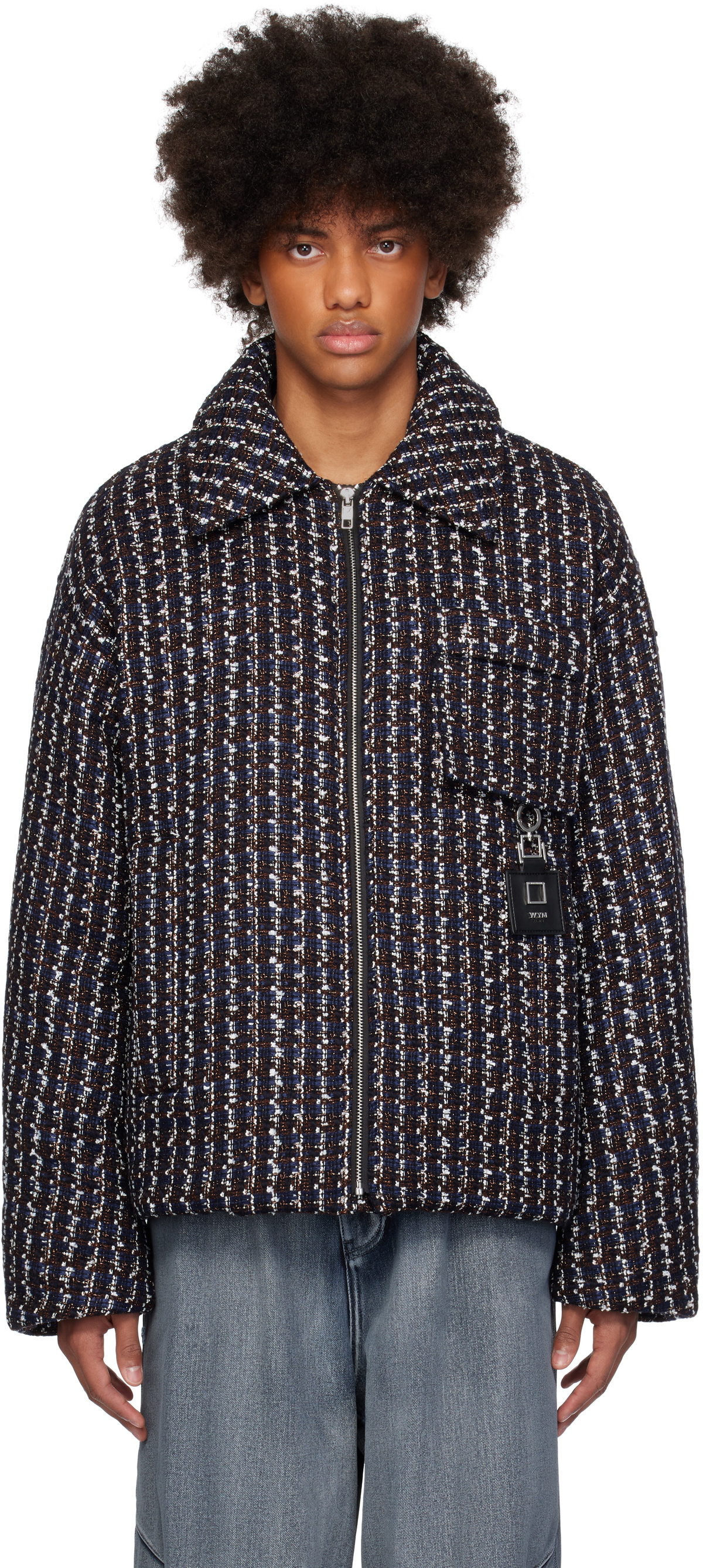 WOOYOUNGMI Brown & Navy Tweed Down Jacket Wooyoungmi