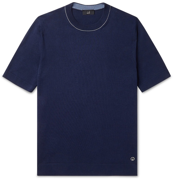 Photo: DUNHILL - Contrast-Tipped Silk and Cotton-Blend T-Shirt - Blue