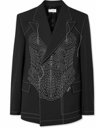 Off-White - Double-Breasted Embroidered Woven Tuxedo Jacket - Black