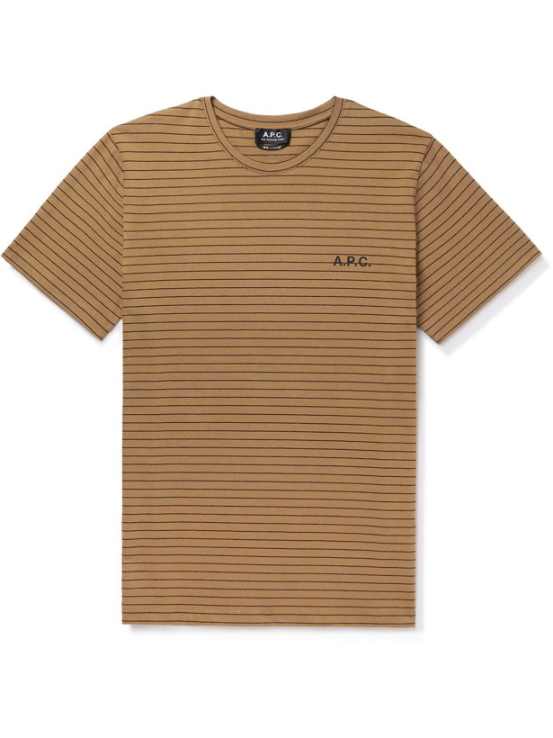 Photo: A.P.C. - Bastian Logo-Print Striped Cotton-Jersey T-Shirt - Brown