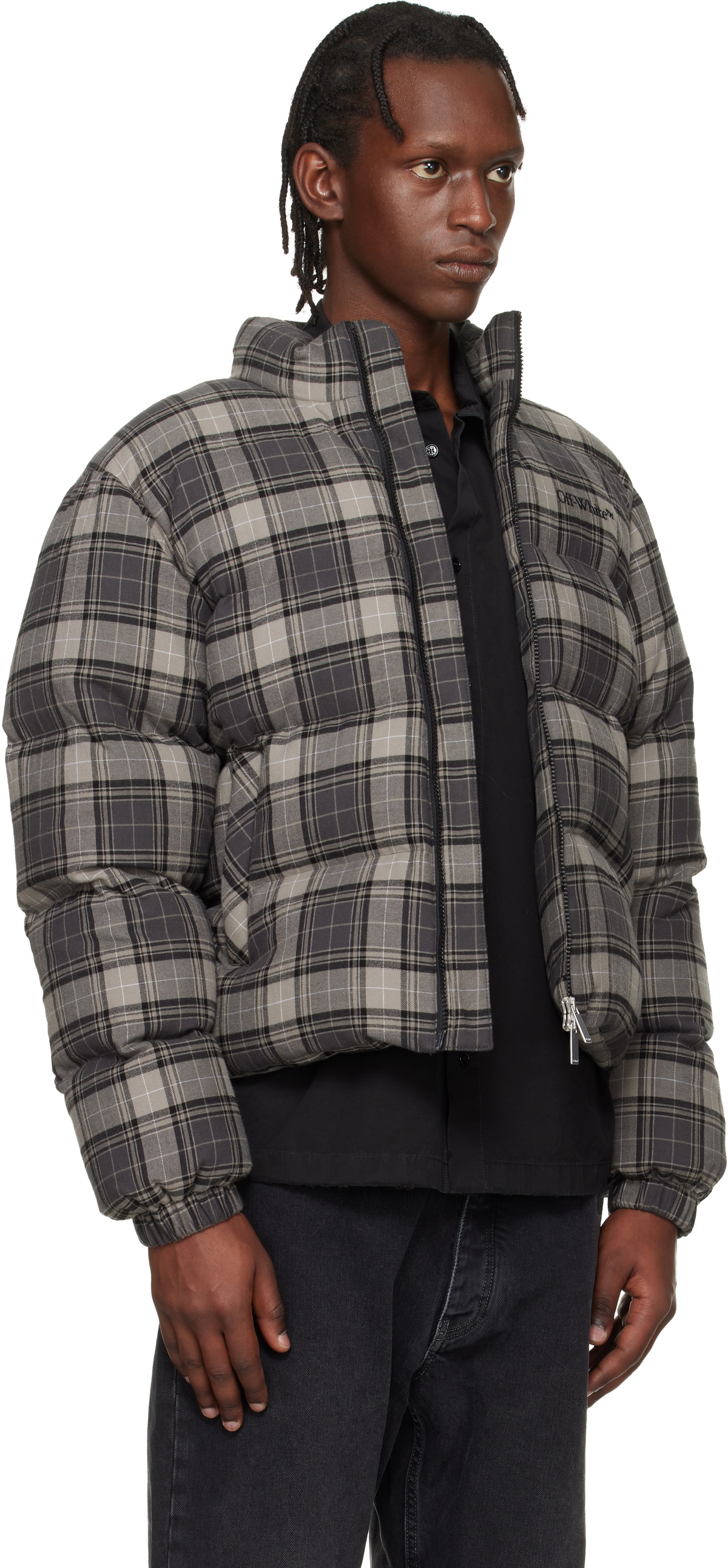 Off-White Gray Spray Arrow Check Flannel Down Jacket