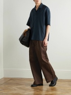 LOEWE - Straight-Leg Pleated Leather-Trimmed Cotton-Twill Trousers - Brown