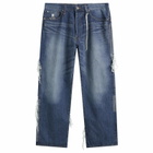 MASTERMIND WORLD Men's Patchwork Jacquard Straight Denim Pants in Indigo