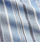 Beams F - Camp-Collar Striped Cotton and Linen-Blend Shirt - Blue
