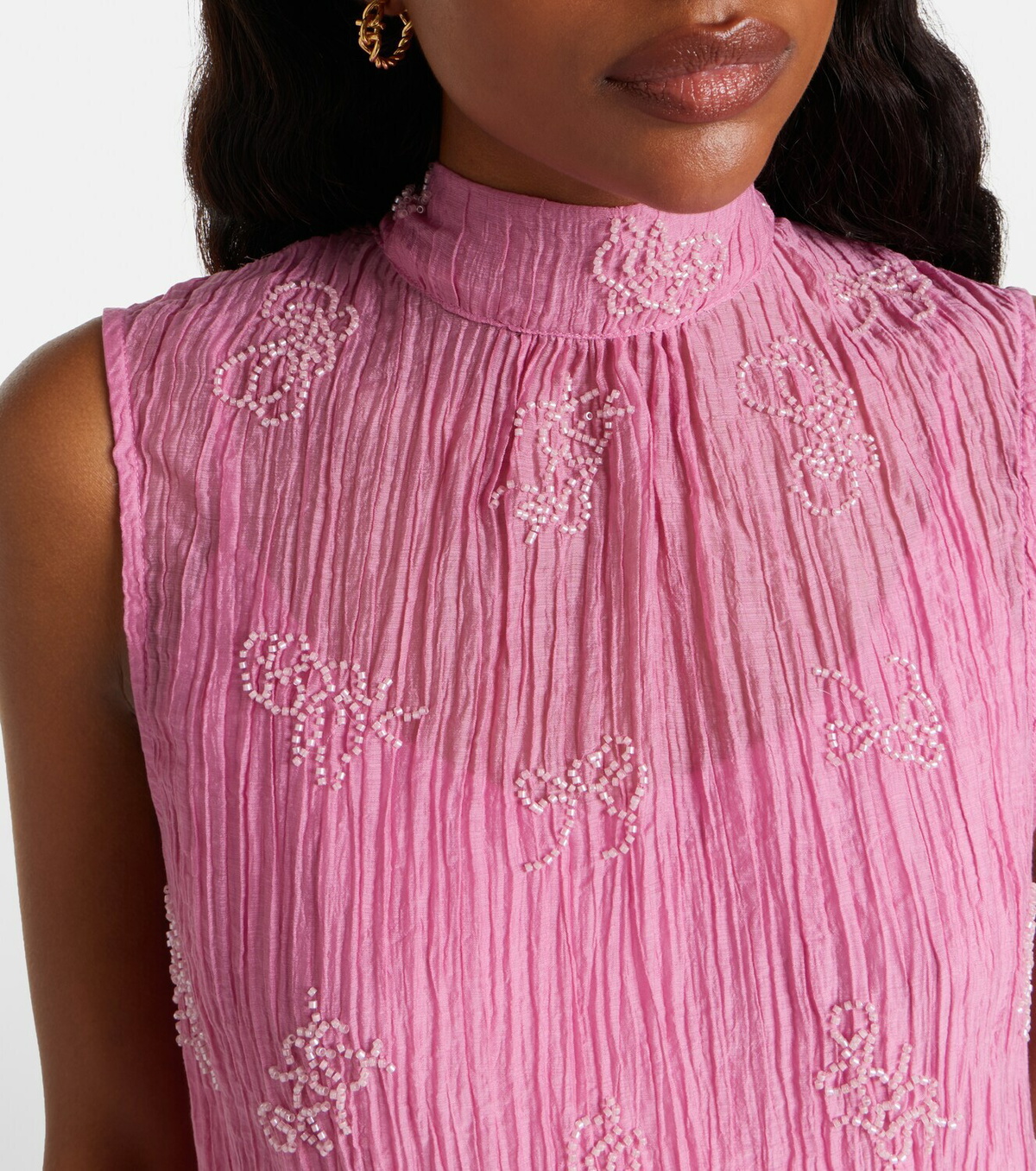 Staud Albee beaded tie-neck organza minidress