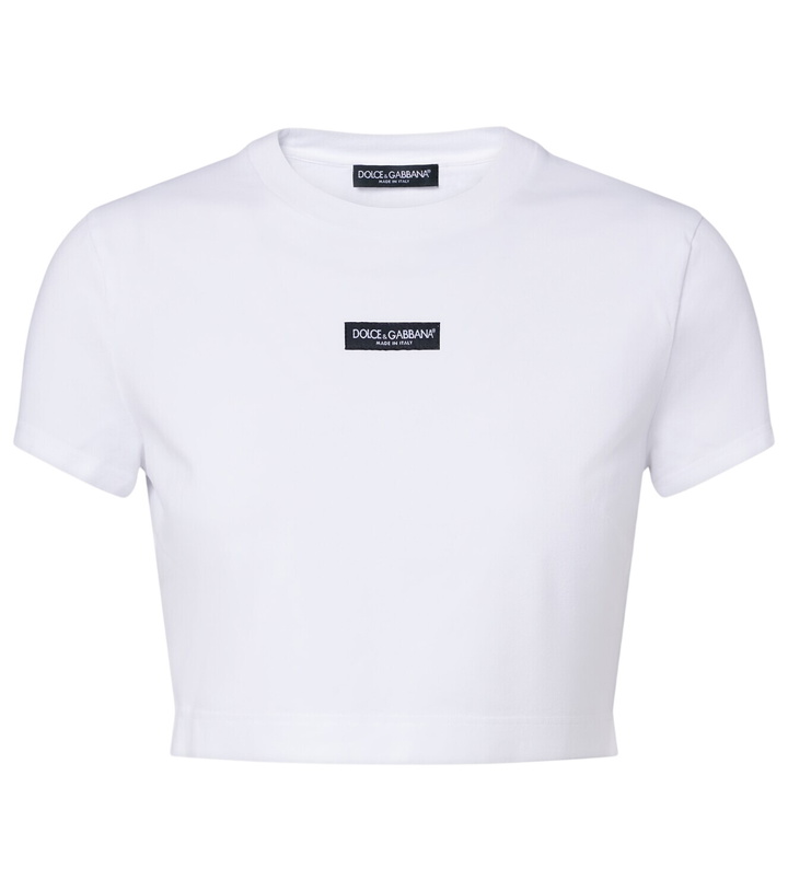 Photo: Dolce&Gabbana Logo cropped cotton-blend jersey T-shirt