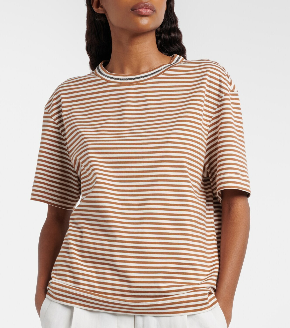 Brunello Cucinelli Striped oversized cotton jersey T-shirt