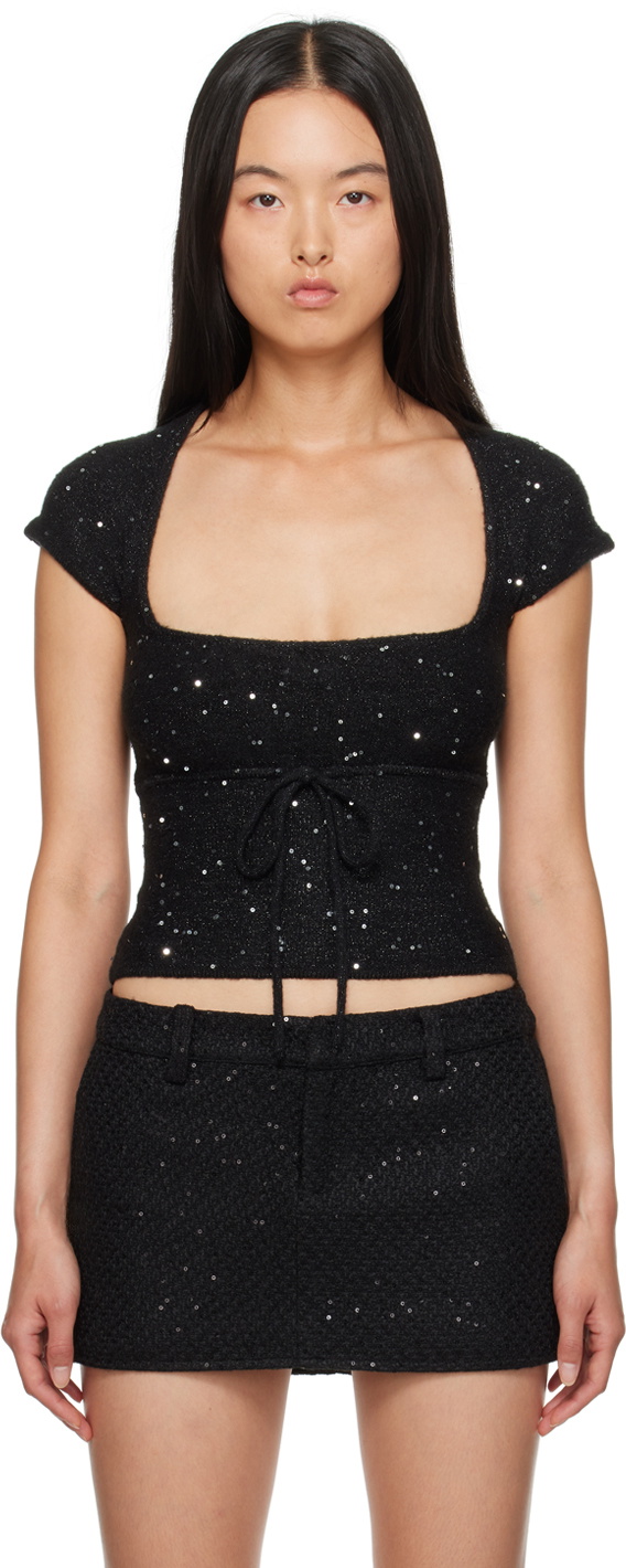 GUIZIO Black Miki Sequin Knit T-shirt