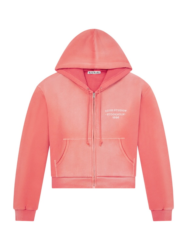 Photo: Acne Studios - Feida Cropped Logo-Print Cotton-Jersey Zip-Up Hoodie - Red