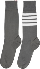 Thom Browne Gray Cotton 4-Bar Mid Calf Socks