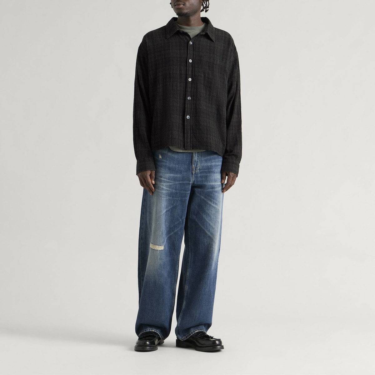 mfpen Men's Check Priority Shirt in Overdyed Black Check