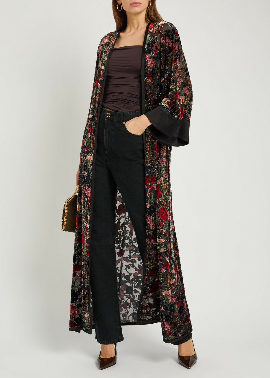 Alice + Olivia Nomi Floral-jacquard Maxi Kimono Black