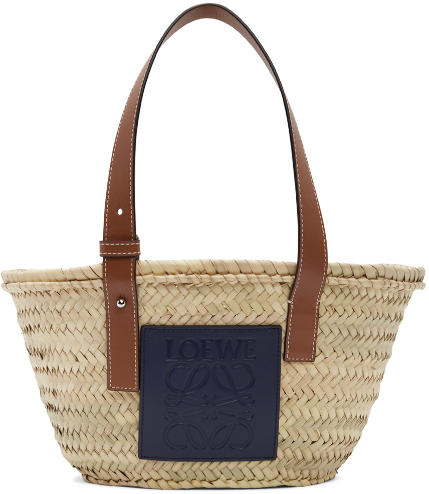 Basket bag in palm leaf and calfskin Light Blue - LOEWE