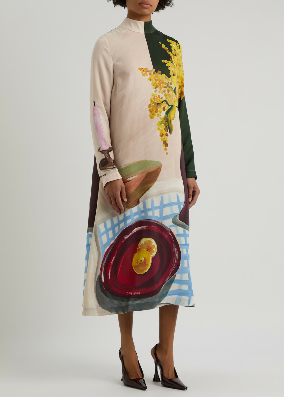 Stine Goya Printed Matte Satin Midi Dress Multicoloured 1