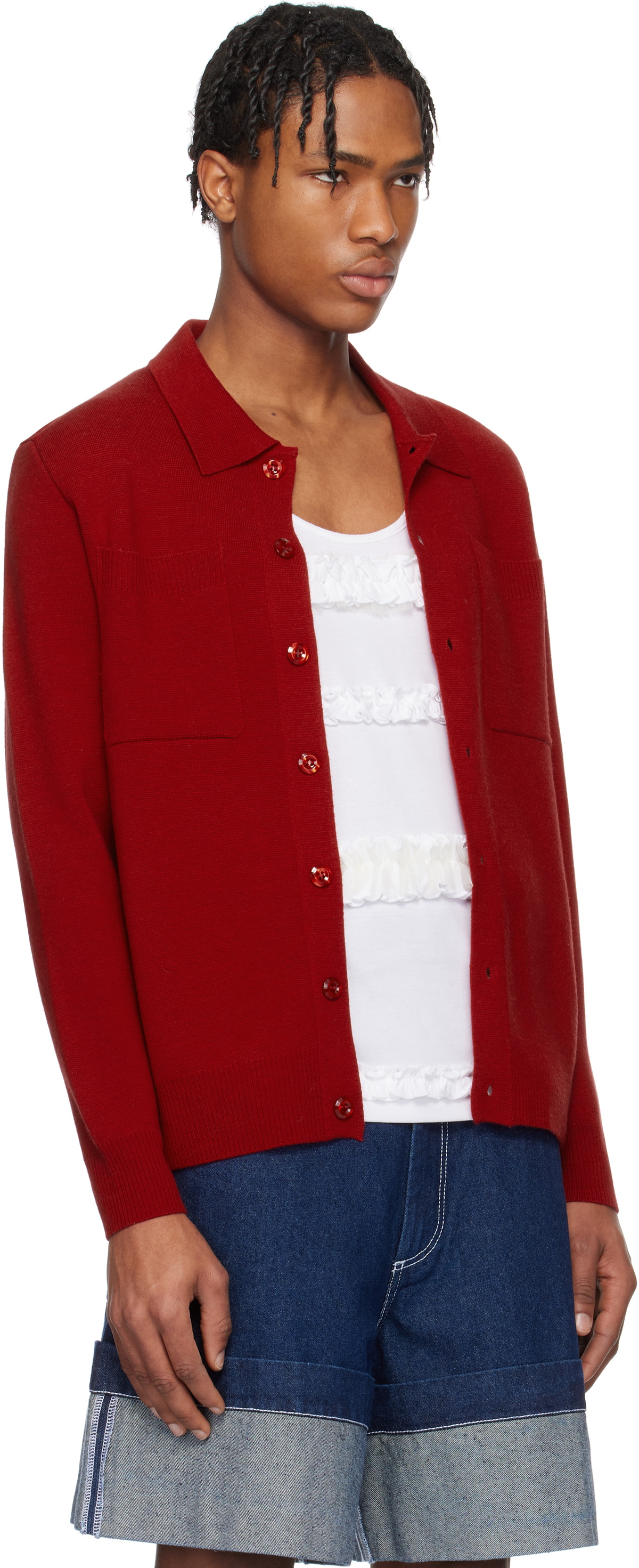 Simone Rocha Red Knit Workwear Cardigan