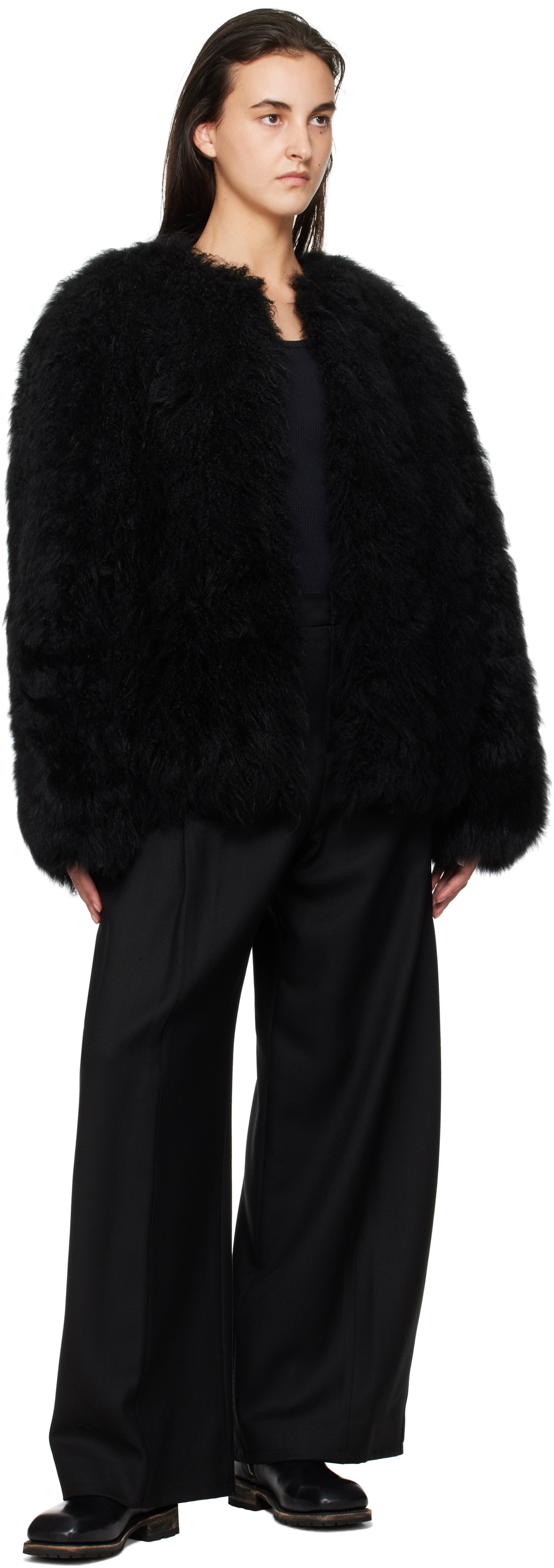 WOOYOUNGMI Black Oversized Fur Jacket