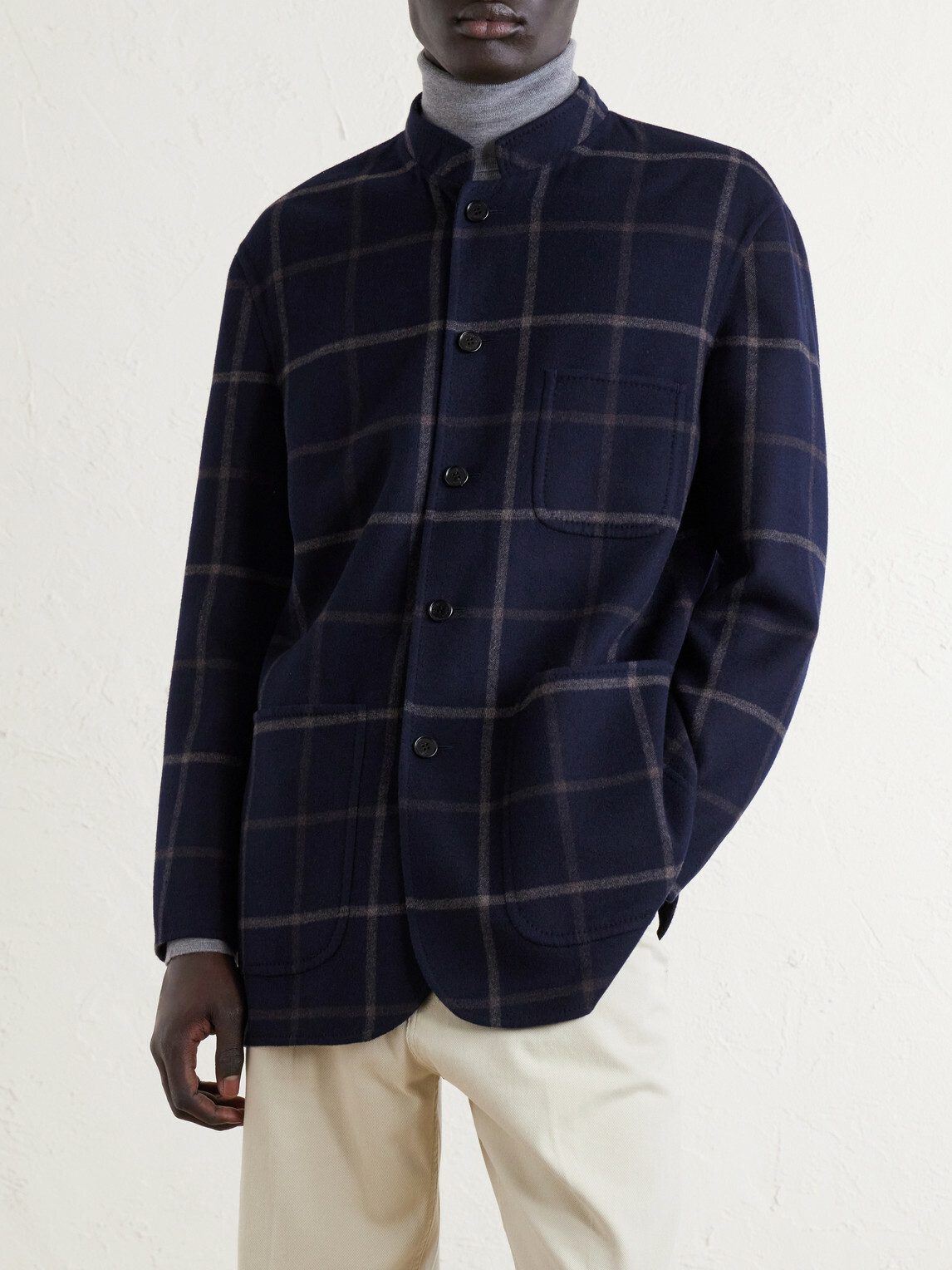 Dunhill - Checked Wool-Blend Coat - Blue