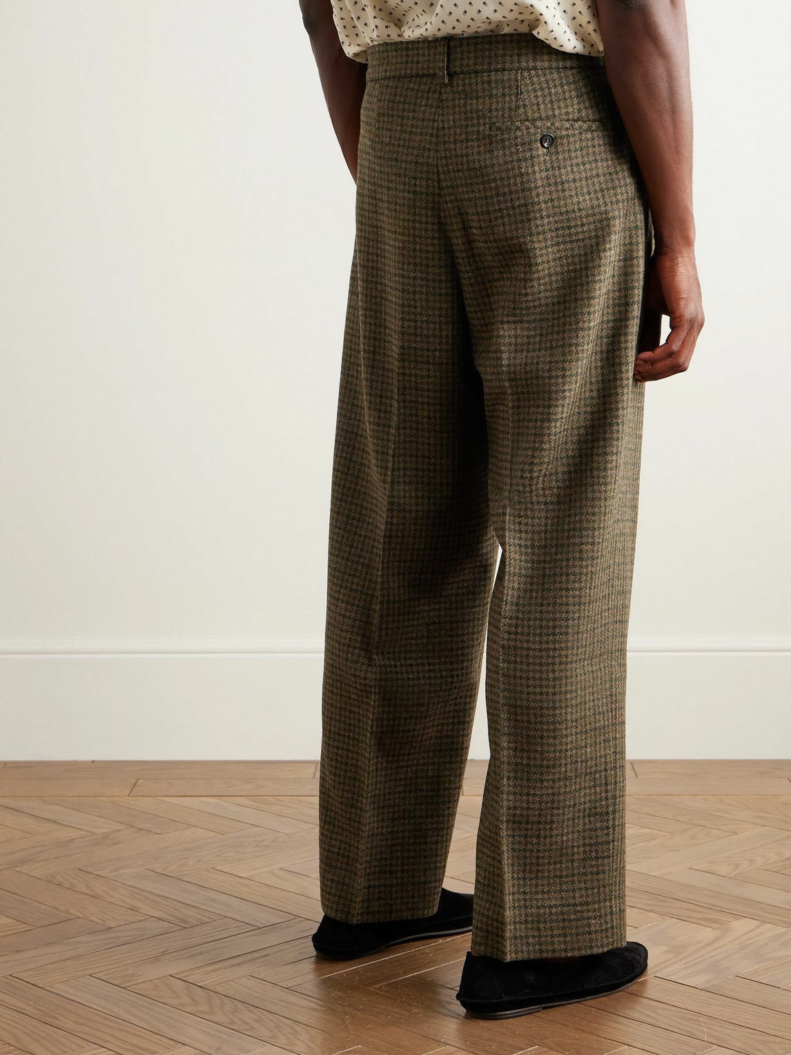 BODE - Morris Pleated Straight-Leg Houndstooth Wool Trousers - Brown