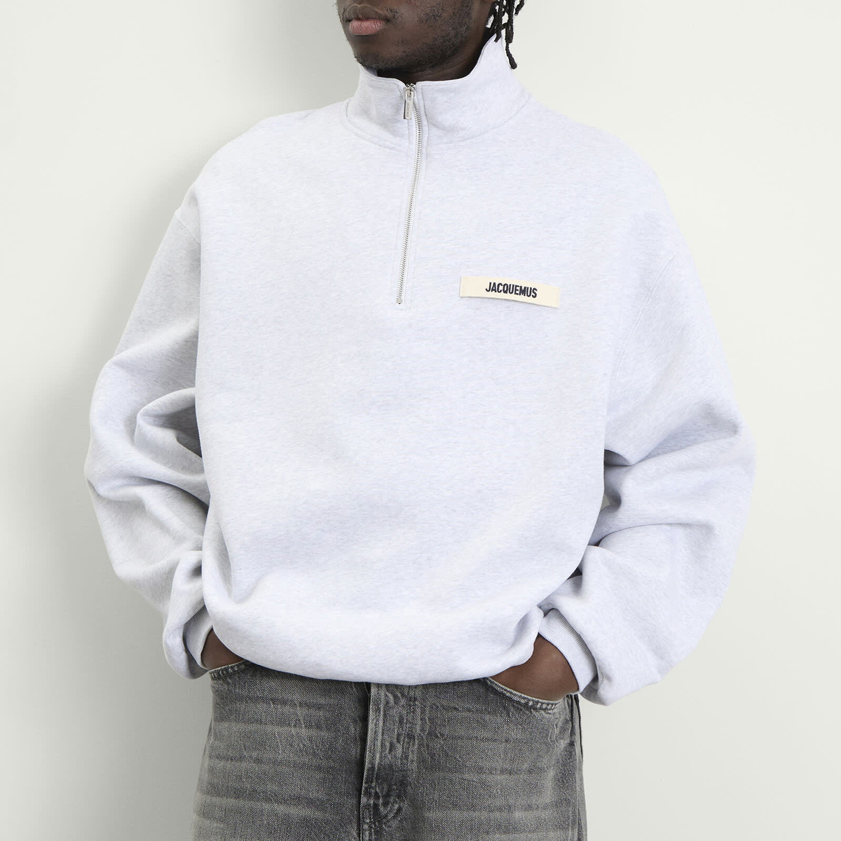 Jacquemus Men's Grosgrain Zip Sweatshirt in Grey