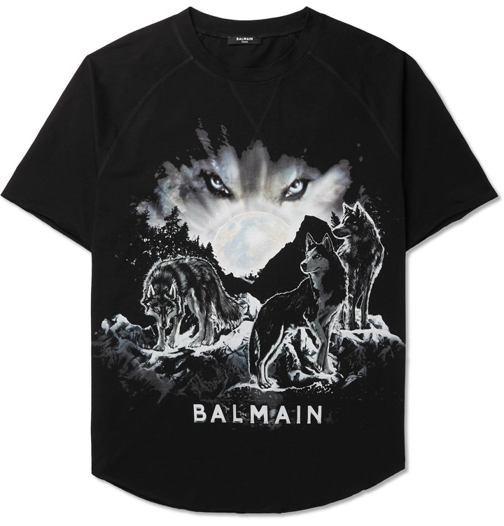 Photo: Balmain - Printed Cotton-Jersey T-Shirt - Black