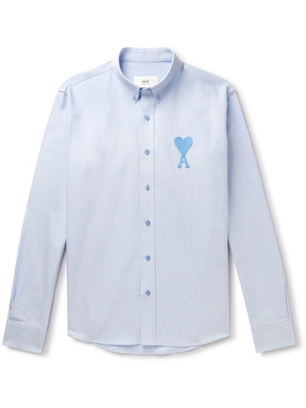 Photo: AMI PARIS - Button-Down Collar Logo-Embroidered Cotton Oxford Shirt - Blue