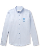 AMI PARIS - Button-Down Collar Logo-Embroidered Cotton Oxford Shirt - Blue