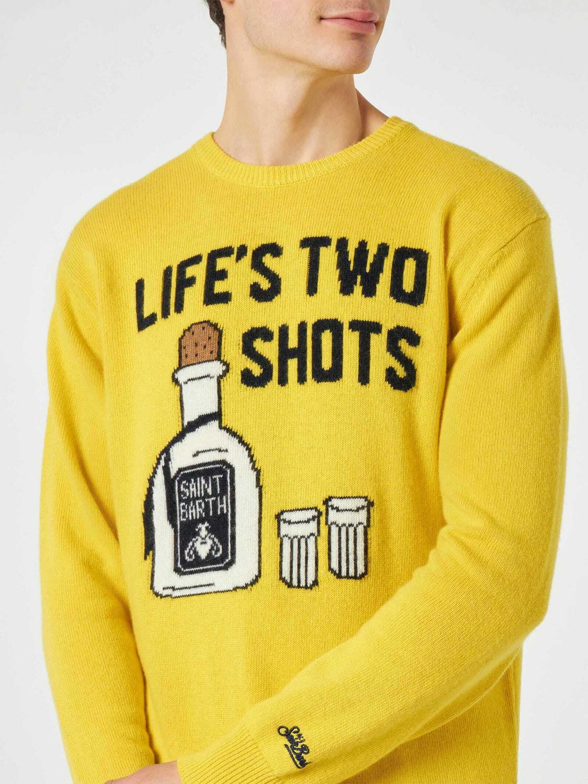 MC2 Saint Barth Man Yellow Sweater With Lifes Two Shots Lettering MC2 ...
