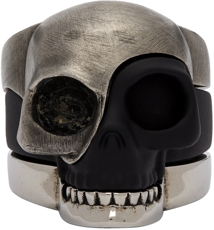 Photo: Alexander McQueen Silver & Black Divided Skull Ring