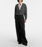 Brunello Cucinelli Leather-trimmed wide-leg jeans