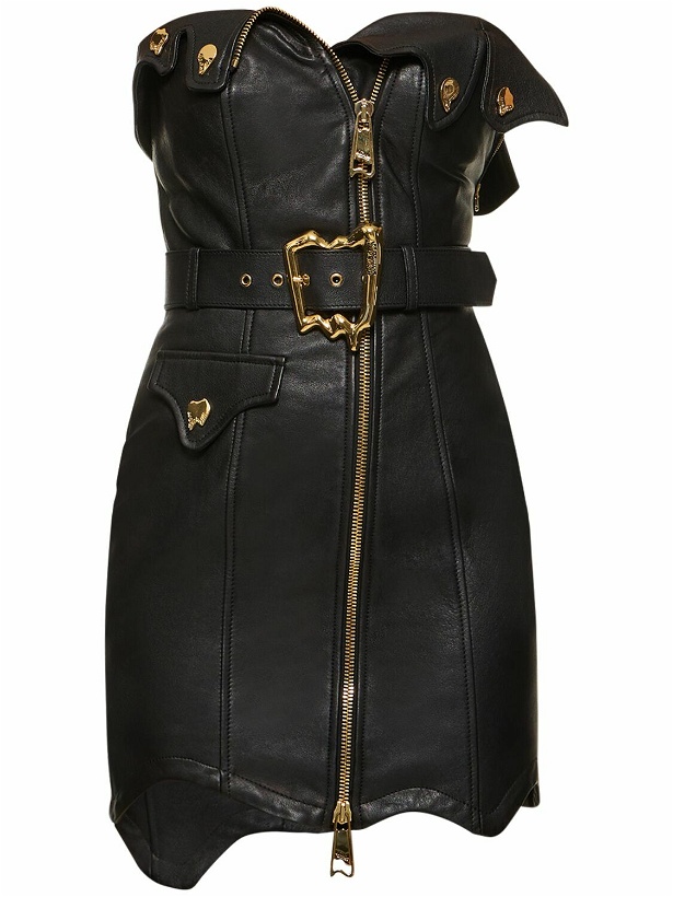 Photo: MOSCHINO - Leather Strapless Mini Dress W/ Zip