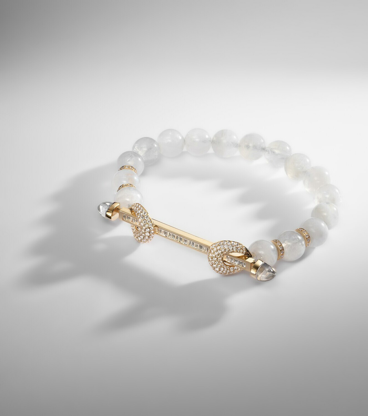 Ananya Chakra 18kt gold and moonstone bangle with diamonds and quartz