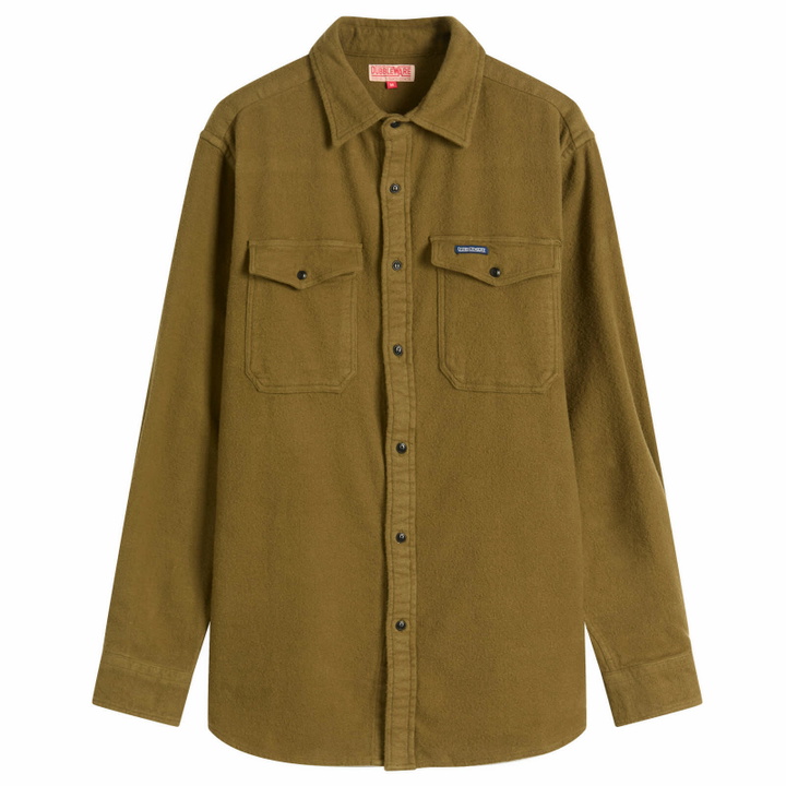 Photo: Dubbleware Men's Notched Pocket Flannel Shirt in Olive