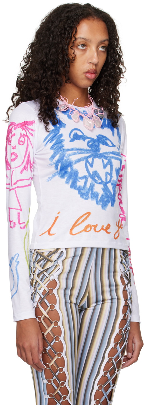 Chopova Lowena White 'I Love You' Long Sleeve T-Shirt Chopova Lowena Chopova Lowena White 'I Love You' Long Sleeve T-Shirt Chopova Lowena