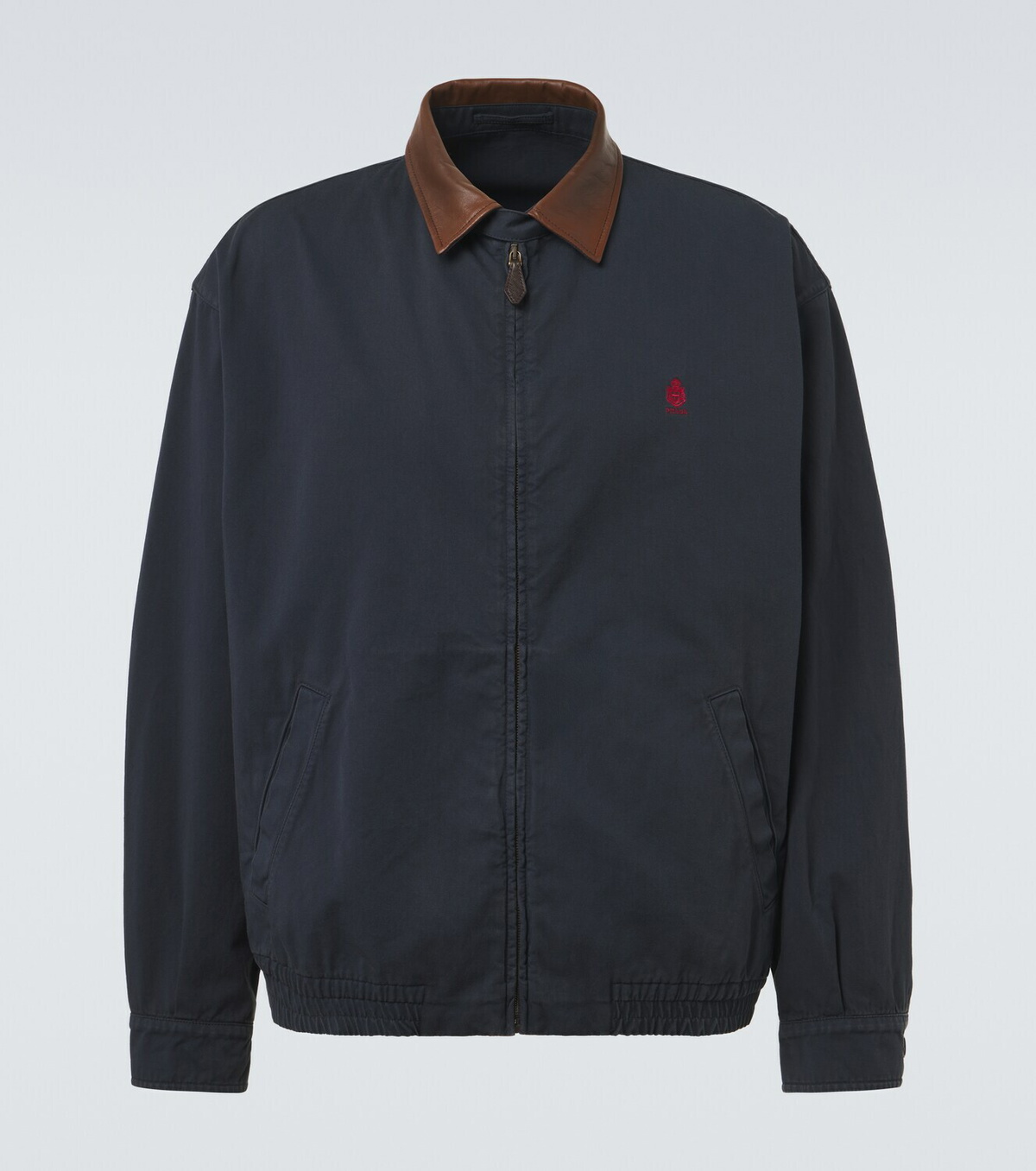 Prada Leather-trimmed cotton canvas blouson jacket