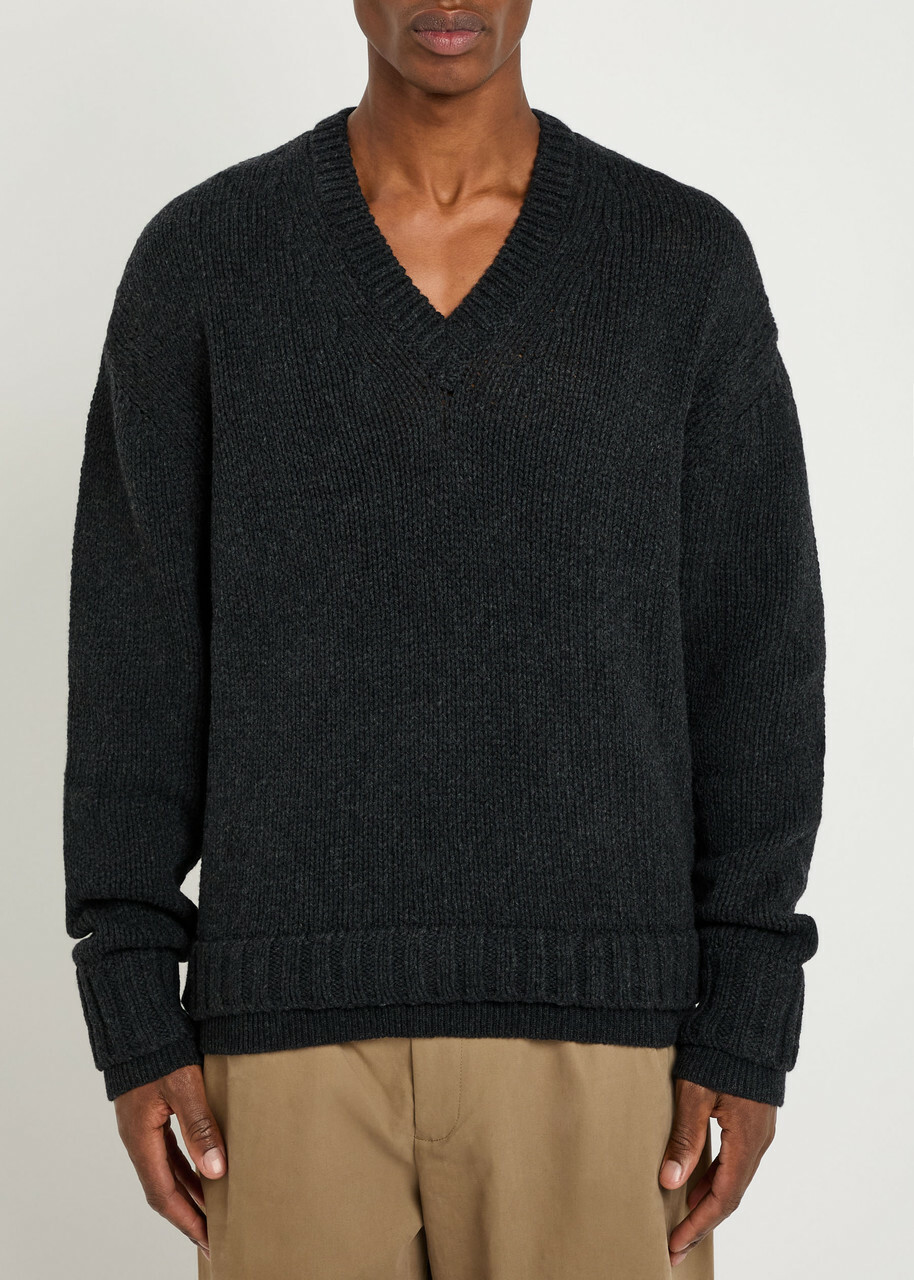 Our Legacy False Layered-effect Merino Wool Jumper Charcoal