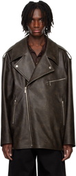 System Brown Knotted Faux Leather Jacket