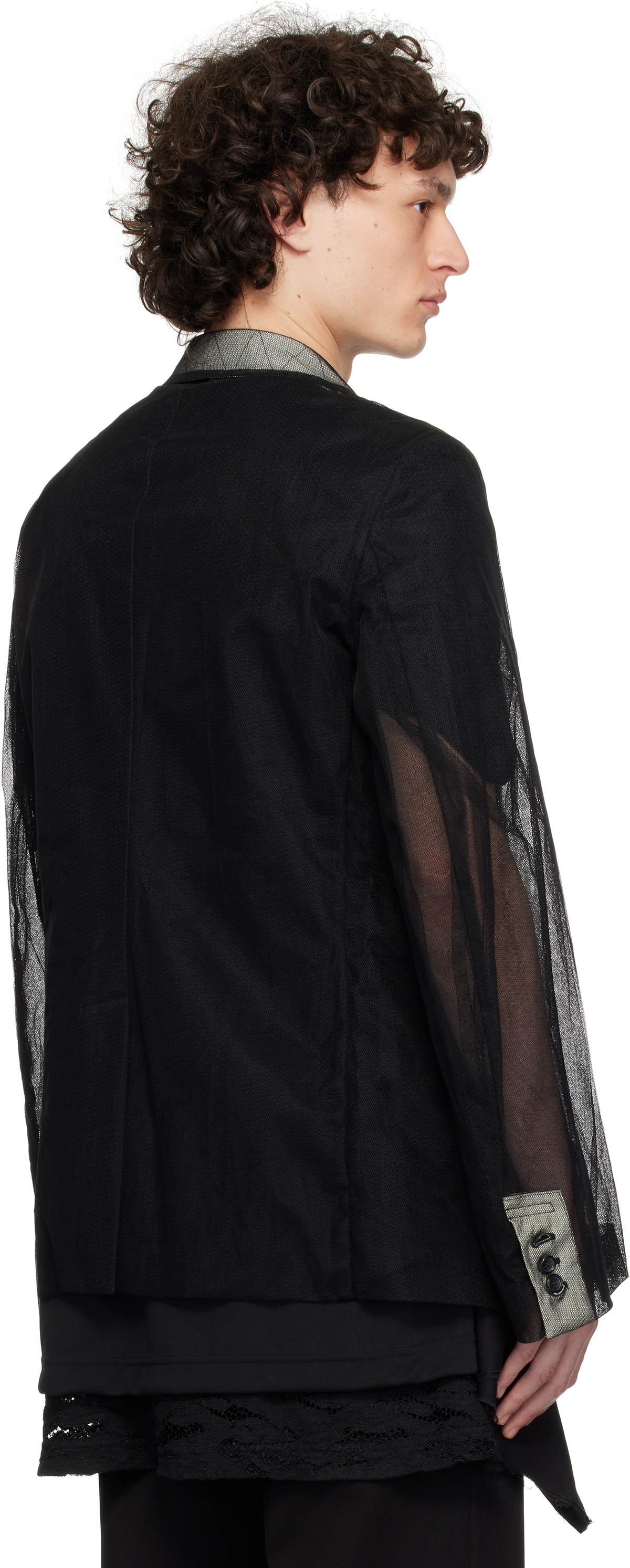 Comme des Garçons Homme Plus Black Nylon Tulle & Cotton Cloth Blazer