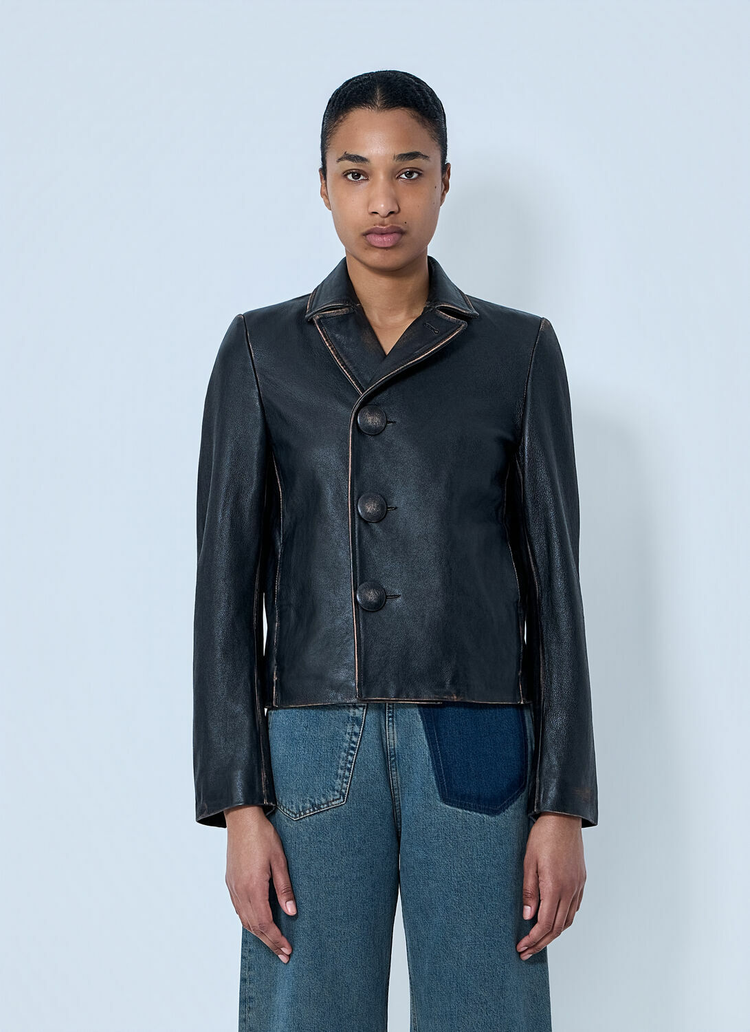 MM6 Maison Margiela Leather Button-Front Jacket
